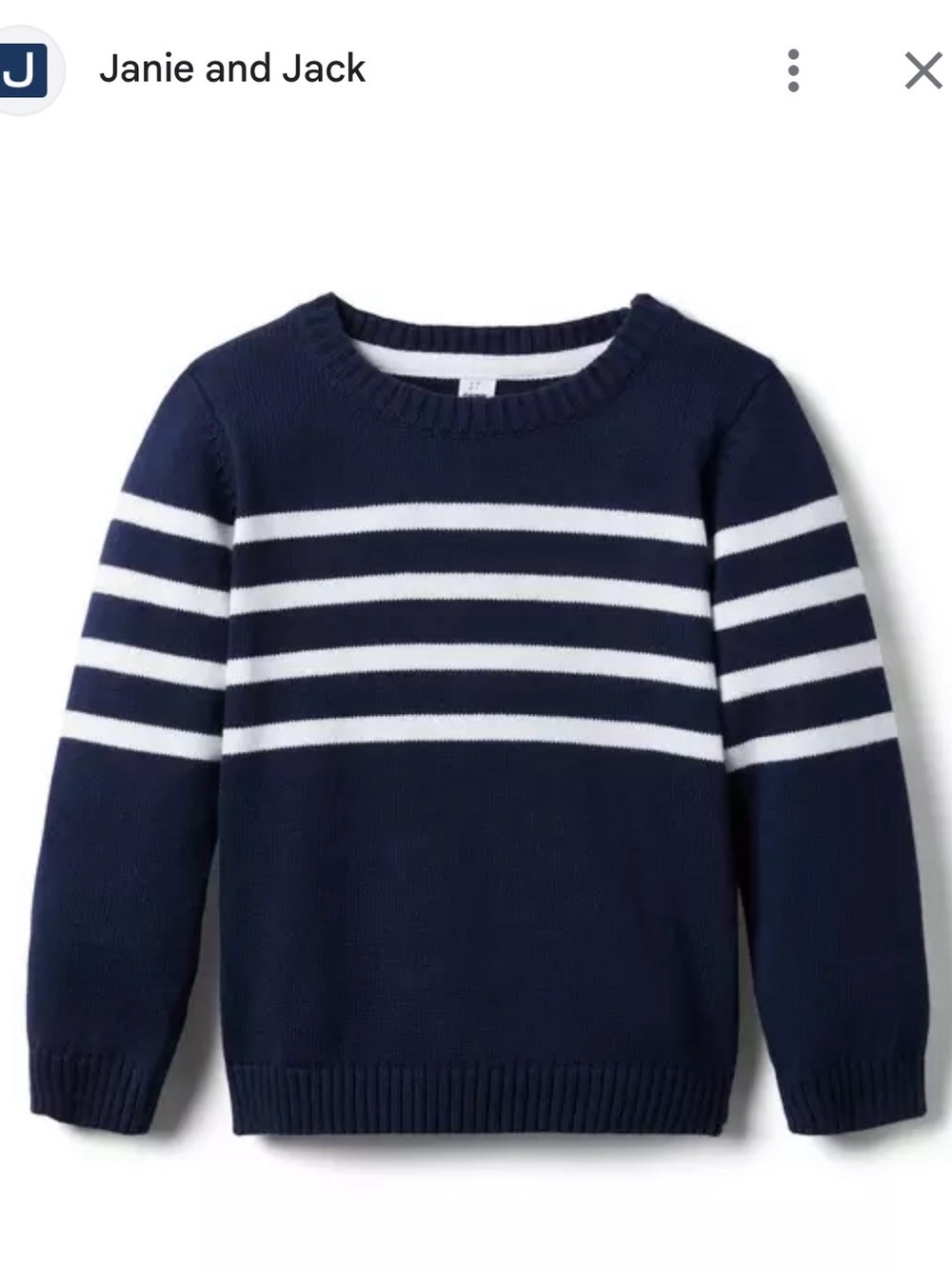 Janie and Jack Navy and White Striped Crewneck Sweater 6-12 months